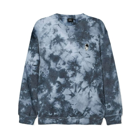 Dalix Astronaut Embroidered Fleece Tie Dye Wash Long Sleeve Crewneck Sweatshirt Mens in Tie Dye Black L Large