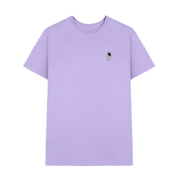 Dalix Astronaut Embroidered Mens Tee Cotton Casual Short Sleeve Crewneck Soft Fit in Lavender L Large