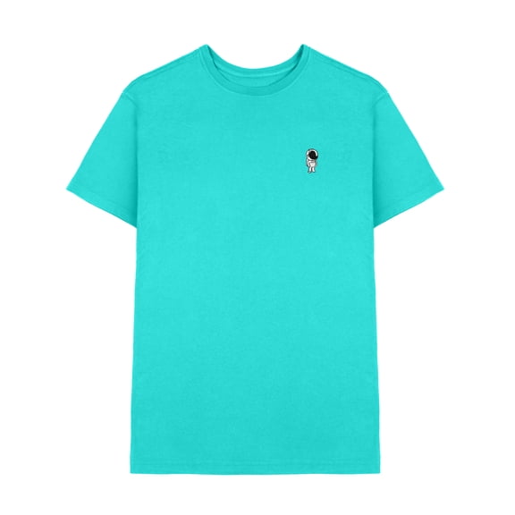 Dalix Astronaut Embroidered Mens Tee Cotton Casual Short Sleeve Crewneck Soft Fit in Teal L Large