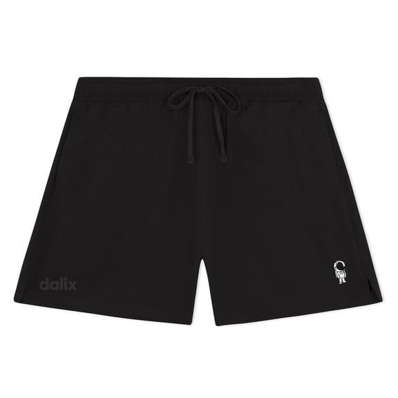 Dalix Astronaut Embroidered Shorts Elastic Drawcord Pocket Key Loop Active Womens in Black S Small