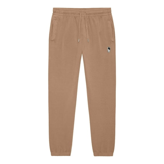 Dalix Astronaut Embroidery Heavy Weight Fleece Sweatpants Soft Lounge Pant Drawstring Waistband Pockets Mens in Camel L Large