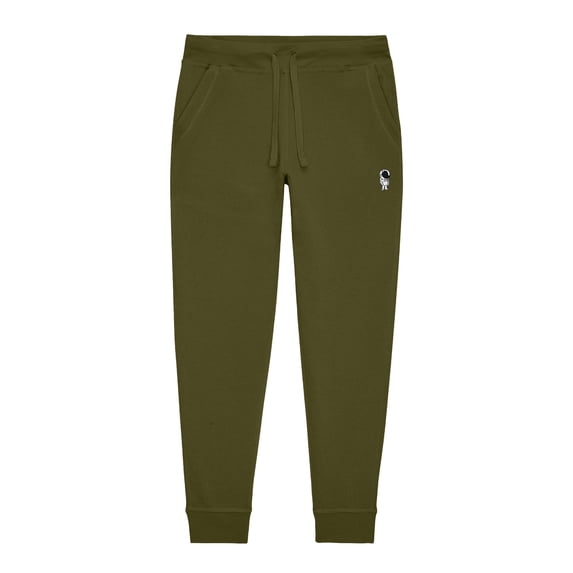 Dalix Astronaut Embroidery Jogger Midweight Fleece Sweatpants Soft Lounge Pant Drawstring Waistband Pockets Mens in Olive L Large