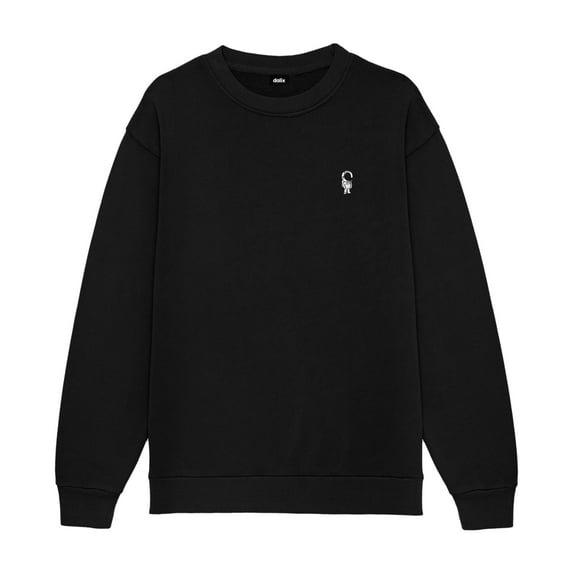 Dalix Astronaut Embroidery Relaxed Crewneck Sweatshirt Soft Fleece Fit Lounge Mens in Black XS X-Small