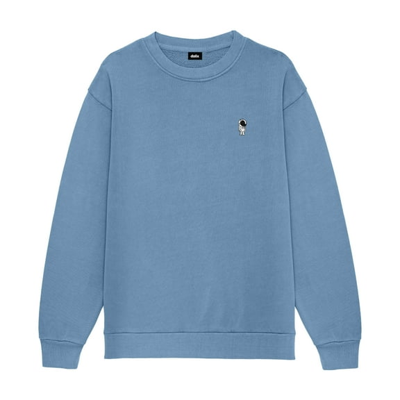 Dalix Astronaut Embroidery Relaxed Crewneck Sweatshirt Soft Fleece Fit Lounge Mens in Pebble Blue M Medium