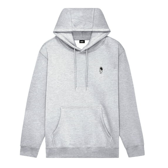 Dalix Astronaut Embroidery Relaxed Hoodie Soft Fleece Sweatshirt Drawcord Fit Lounge Mens in Heather Gray XL X-Large