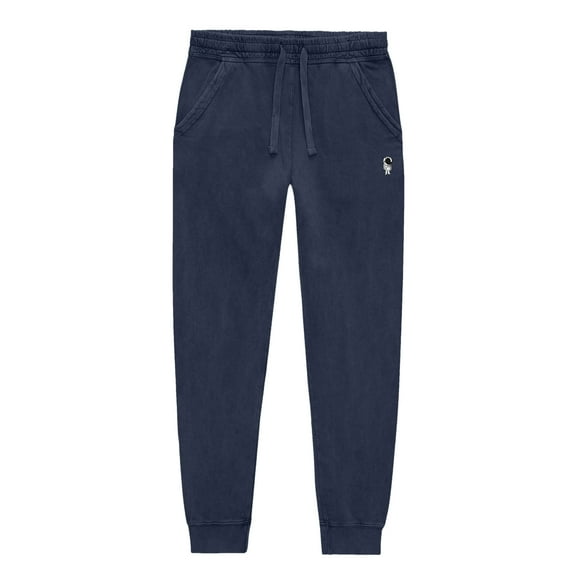 Dalix Astronaut Embroidery Washed Midweight Jogger Fleece Sweatpants Soft Lounge Pant Drawstring Waistband Pockets Mens in Denim Blue 3XL XXX-Large