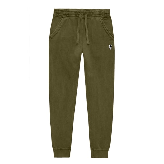 Dalix Astronaut Embroidery Washed Midweight Jogger Fleece Sweatpants Soft Lounge Pant Drawstring Waistband Pockets Mens in Olive S Small