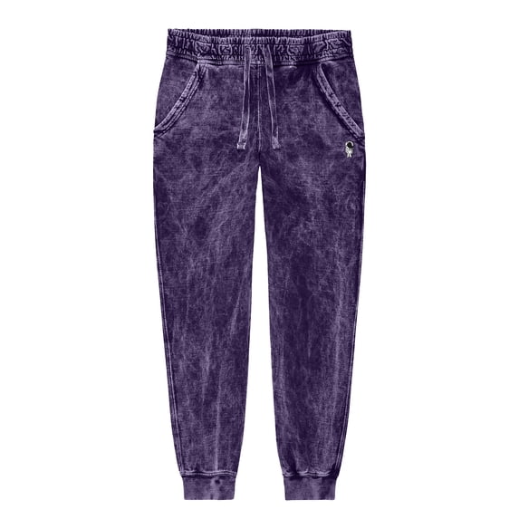 Dalix Astronaut Embroidery Washed Midweight Jogger Fleece Sweatpants Soft Lounge Pant Drawstring Waistband Pockets Mens in Purple 2XL XX-Large