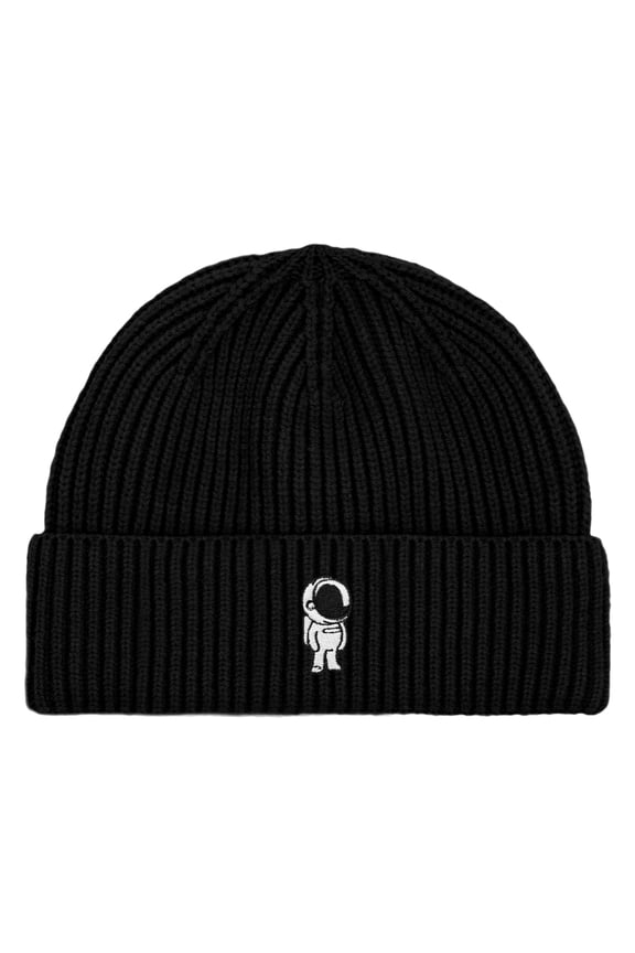 Astronaut Fisherman Beanie Hat Winter Knit Cuffed Watch Cap Mens in Black