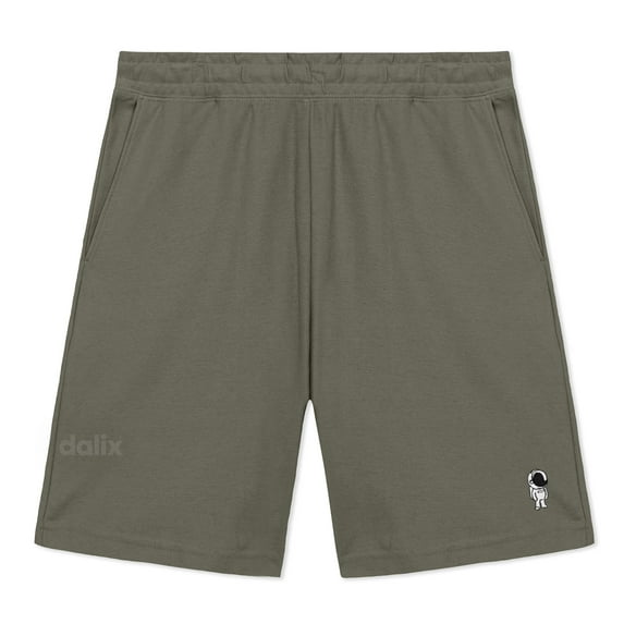 Dalix Astronaut Gym Short Sport Embroidered Casual Pocket Mesh Drawcord Waist Mens in Olive S Small