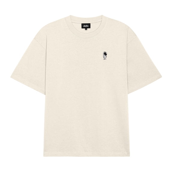 Dalix Astronaut Relaxed Heavy Cotton Short Sleeve Summer Tee Mens in Bone S Small