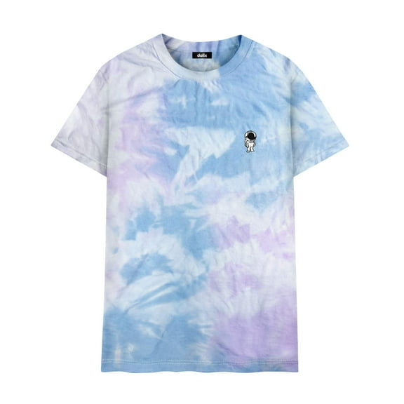 Dalix Astronaut Spaceman Embroidered Tie Dye Short Sleeve T-Shirt X-Large Cotton Candy