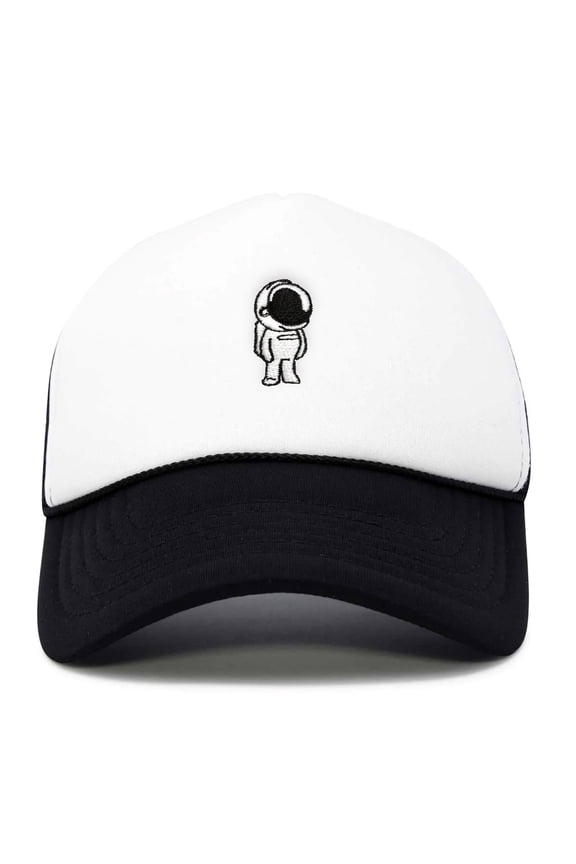 Astronaut Spaceman Embroidered Trucker Hat in Black White