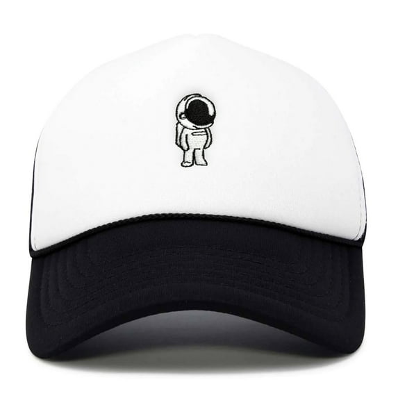 Dalix Astronaut Spaceman Embroidered Trucker Hat in Black White
