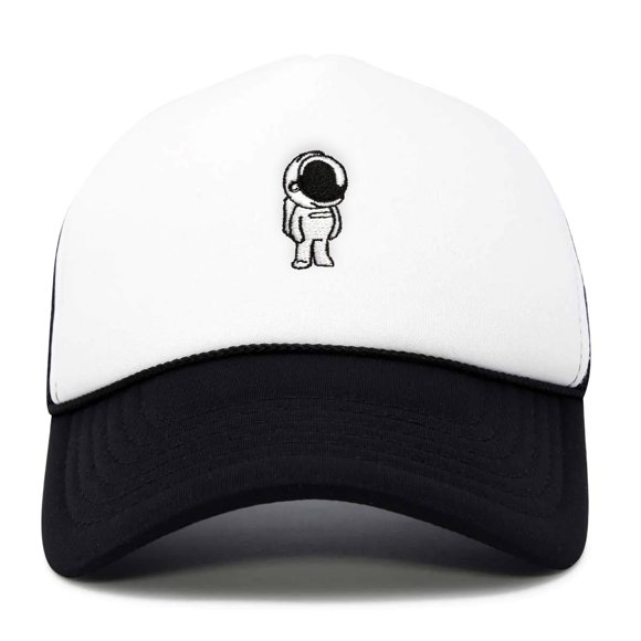 Dalix Astronaut Spaceman Embroidered Trucker Hat in Black White