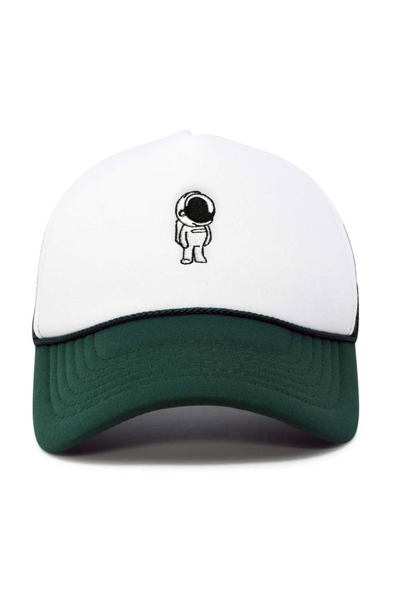 Astronaut Spaceman Embroidered Trucker Hat in Dark Green White