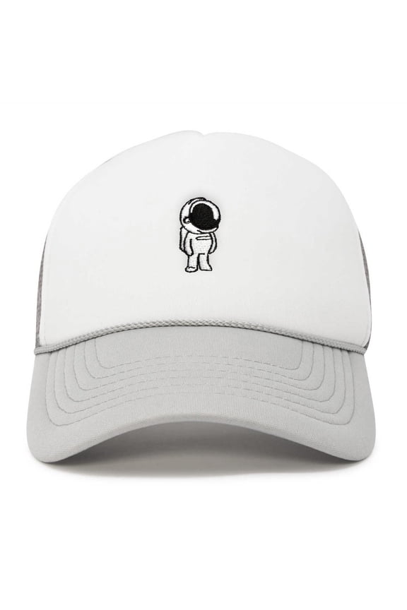 Astronaut Spaceman Embroidered Trucker Hat in Light Gray White