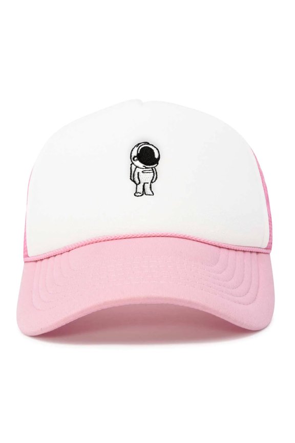 Astronaut Spaceman Embroidered Trucker Hat in Light Pink White