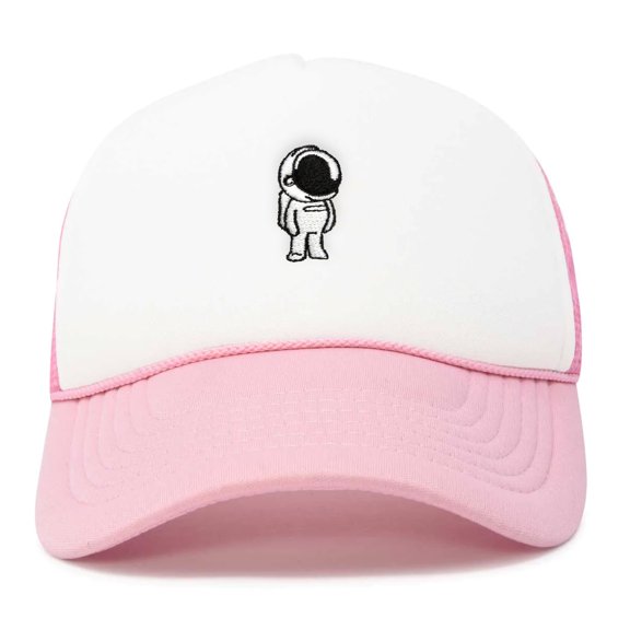 Dalix Astronaut Spaceman Embroidered Trucker Hat in Light Pink White