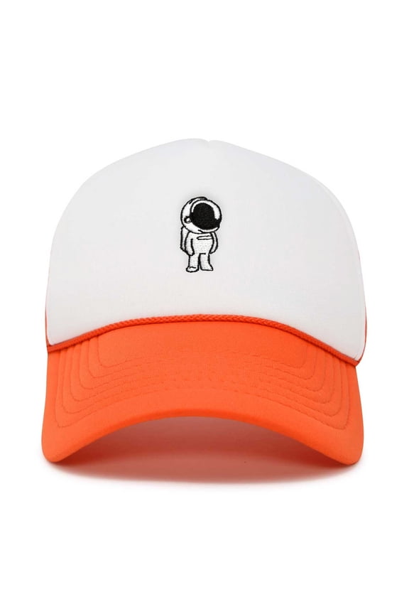 Astronaut Spaceman Embroidered Trucker Hat in Orange White