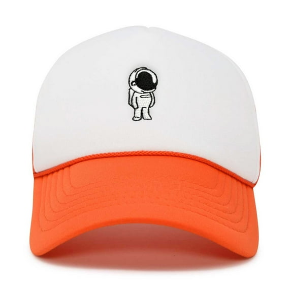 Dalix Astronaut Spaceman Embroidered Trucker Hat in Orange White