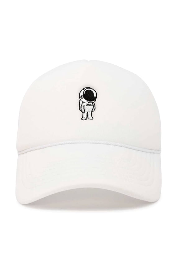 Astronaut Spaceman Embroidered Trucker Hat in White