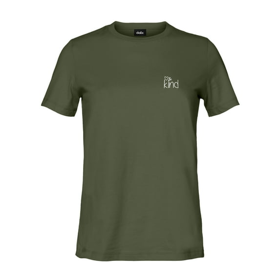 Dalix Be Kind Embroidered Cotton Relaxed Fit Short Sleeve Crewneck Tee Shirt Women in Military Green S Small
