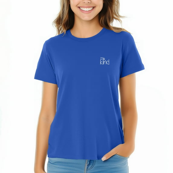Dalix Be Kind Embroidered Cotton Relaxed Fit Short Sleeve Crewneck Tee Shirt Women in Royal Blue XL X-Large