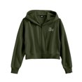 thumbnail image 1 of Dalix Be Kind Embroidered Fleece Cropped Zip Hoodie Cold Fall Winter Womens in Military Green M Medium, 1 of 5
