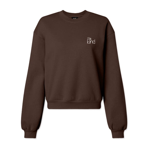 Dalix Be Kind Embroidered Fleece Relaxed Boxy Fit Long Sleeve Crewneck Sweatshirt Womens in Brown 2XL XX-Large