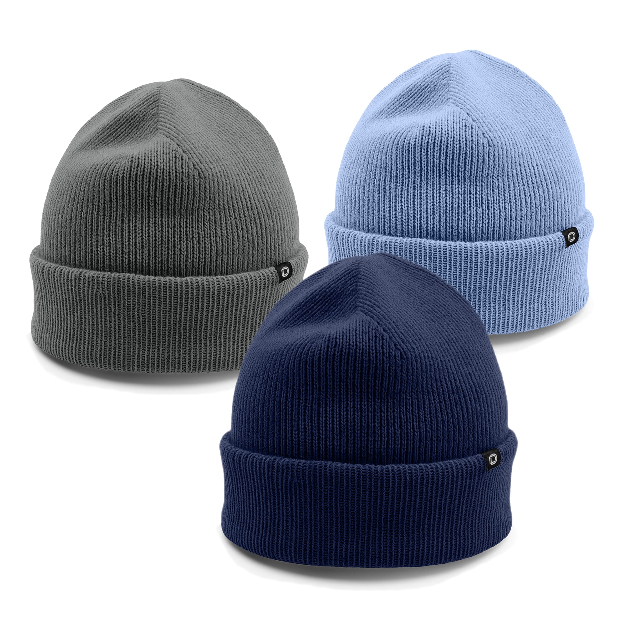 Dalix Beanie Soft Knit 3 Pack Stretch Skully Warm Winter Ski Asphalt Gray Periwinkle Navy Blue