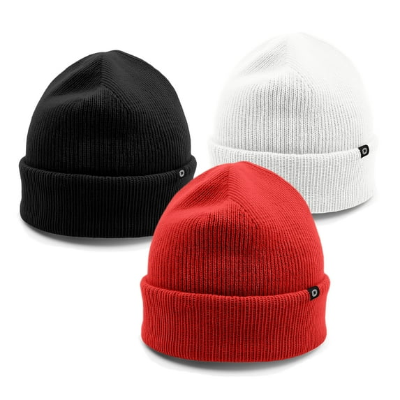 Dalix Beanie Soft Knit 3 Pack Stretch Skully Warm Winter Ski Black Red White