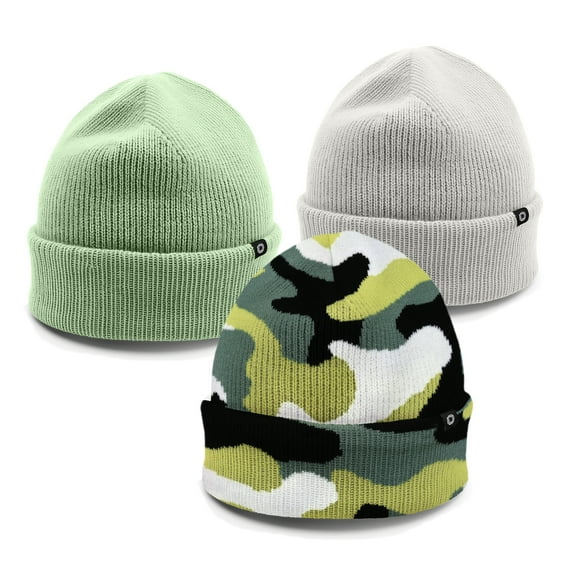 Dalix Beanie Soft Knit 3 Pack Stretch Skully Warm Winter Ski Light Green Forest Camo Light Gray