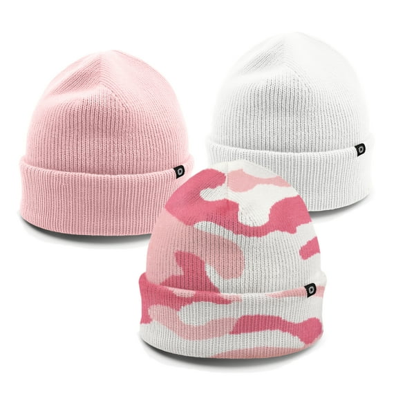 Dalix Beanie Soft Knit 3 Pack Stretch Skully Warm Winter Ski Pink Pink Camo White