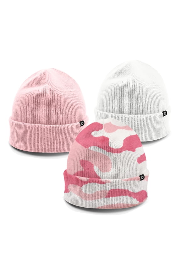 Beanie Soft Knit 3 Pack Stretch Skully Warm Winter Ski Pink Pink Camo White