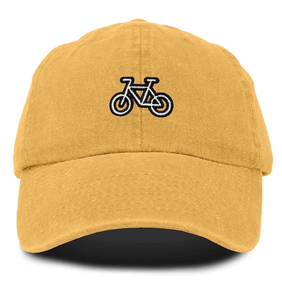 Dalix Bike Embroidered Bicycle Cotton Baseball Cap Adjustable Dad Hat Mens in Washed Gold