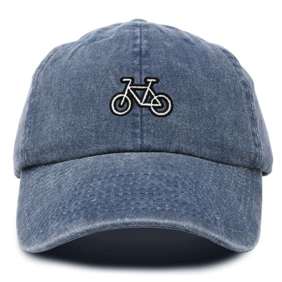 Dalix Bike Embroidered Bicycle Cotton Baseball Cap Adjustable Dad Hat Mens in Washed Navy Blue