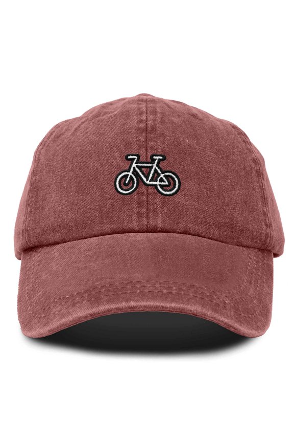 Bike Embroidered Bicycle Cotton Baseball Cap Adjustable Dad Hat Mens in Washed Red