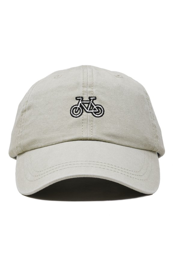 Bike Embroidered Bicycle Cotton Baseball Cap Adjustable Dad Hat Mens in Washed Stone White