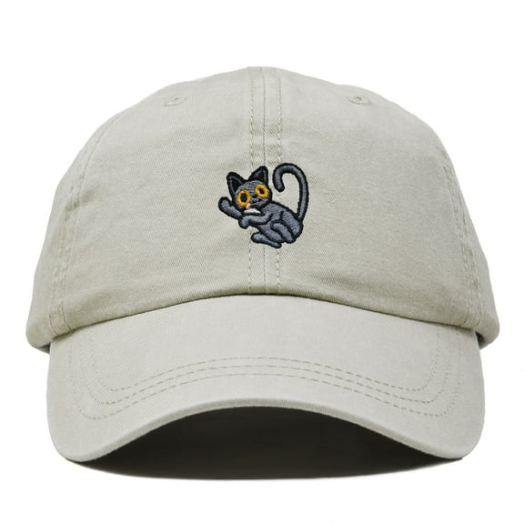 Dalix British Shorthair Cat Cotton Dad Hat Adjustable Cute Cat Lover Baseball Cap for Casual Wear Womens in Washed Stone White