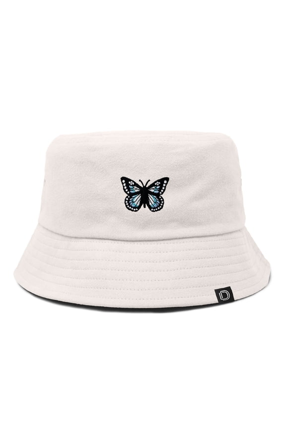 Butterfly Cotton Bucket Hat Lightweight Outdoor Travel Beach Everyday Womens in Parchment White S Small