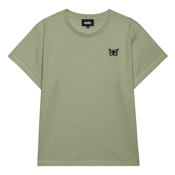 Dalix Butterfly Cropped Tee Lightweight High Waisted Short Sleeve Summer Shirt Womens in Artichoke M Medium