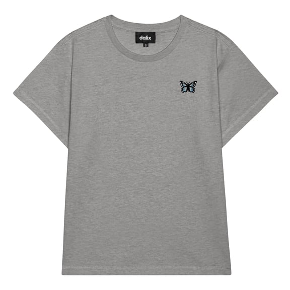 Dalix Butterfly Cropped Tee Lightweight High Waisted Short Sleeve Summer Shirt Womens in Carbon Gray XL X-Large