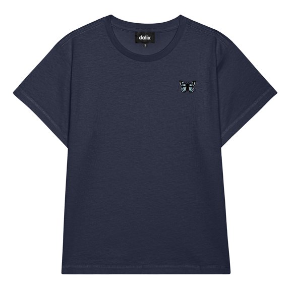 Dalix Butterfly Cropped Tee Lightweight High Waisted Short Sleeve Summer Shirt Womens in Navy L Large