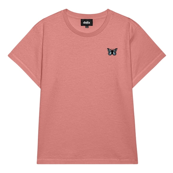 Dalix Butterfly Cropped Tee Lightweight High Waisted Short Sleeve Summer Shirt Womens in Red Sorbet S Small