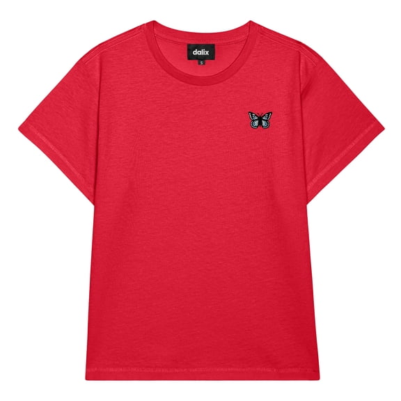 Dalix Butterfly Cropped Tee Lightweight High Waisted Short Sleeve Summer Shirt Womens in Team Red M Medium