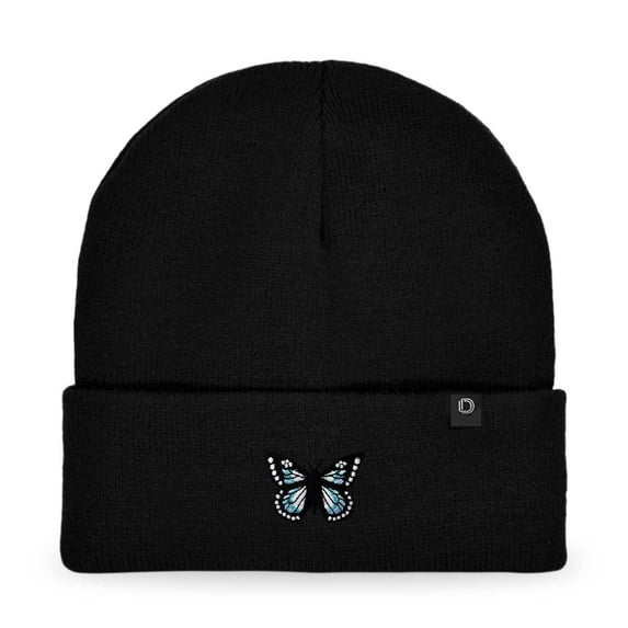 Dalix Butterfly Embroidered Beanie Insect Warm Winter Knit Hat for Women in Black