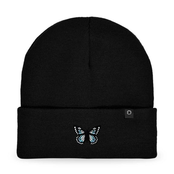 Dalix Butterfly Embroidered Beanie Insect Warm Winter Knit Hat for Women in Black