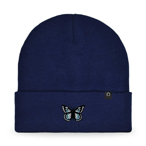 Dalix Butterfly Embroidered Beanie Insect Warm Winter Knit Hat for Women in Navy Blue