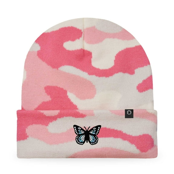 Dalix Butterfly Embroidered Beanie Insect Warm Winter Knit Hat for Women in Pink Camo